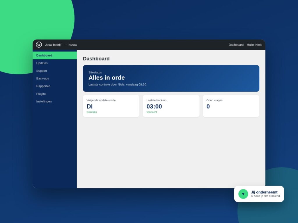 Illustratie van een dashboard voor websitebeheer